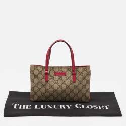 Pre Owned Gucci Beige/Pink GG Supreme Canvas and Leather Pochette Bag