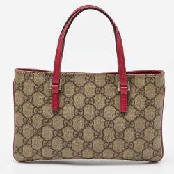 Pre Owned Gucci Beige/Pink GG Supreme Canvas and Leather Pochette Bag