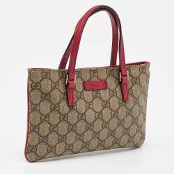 Pre Owned Gucci Beige/Pink GG Supreme Canvas and Leather Pochette Bag