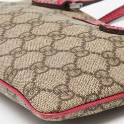 Pre Owned Gucci Beige/Pink GG Supreme Canvas and Leather Pochette Bag