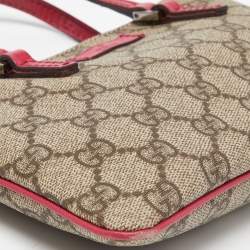 Pre Owned Gucci Beige/Pink GG Supreme Canvas and Leather Pochette Bag