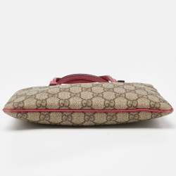 Pre Owned Gucci Beige/Pink GG Supreme Canvas and Leather Pochette Bag