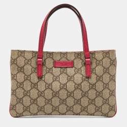 Pre Owned Gucci Beige/Pink GG Supreme Canvas and Leather Pochette Bag