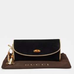 Pre Owned Gucci Black/Gold Suede Bamboo Wristlet Clutch