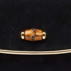 Pre Owned Gucci Black/Gold Suede Bamboo Wristlet Clutch