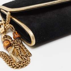 Pre Owned Gucci Black/Gold Suede Bamboo Wristlet Clutch