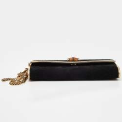 Pre Owned Gucci Black/Gold Suede Bamboo Wristlet Clutch