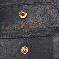 Pre Owned Gucci Black/Gold Suede Bamboo Wristlet Clutch