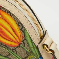 Pre Owned Gucci Off White/Beige Floral GG Supreme Canvas Small Ophidia Shoulder Bag