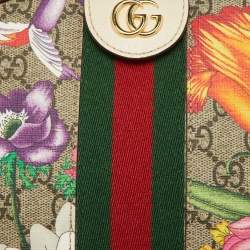 Pre Owned Gucci Off White/Beige Floral GG Supreme Canvas Small Ophidia Shoulder Bag