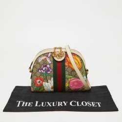 Pre Owned Gucci Off White/Beige Floral GG Supreme Canvas Small Ophidia Shoulder Bag