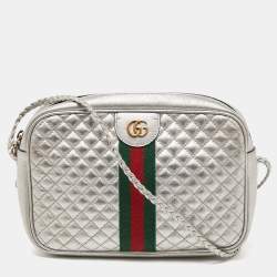 Pre Owned Gucci Silver Quilted Leather Small Trapuntata Shoulder Bag