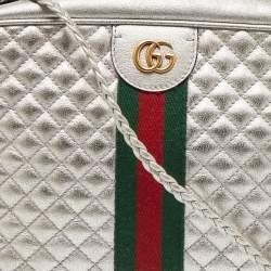 Pre Owned Gucci Silver Quilted Leather Small Trapuntata Shoulder Bag