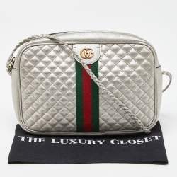 Pre Owned Gucci Silver Quilted Leather Small Trapuntata Shoulder Bag