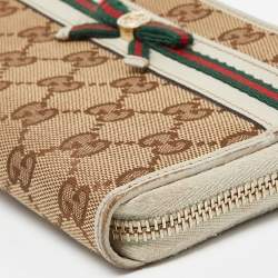 Gucci Beige/Cream GG Canvas and Leather Princy Zip Around Wallet