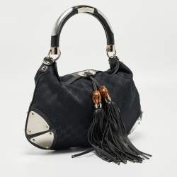 مملوكة مسبقًا Gucci Black GG Canvas and Leather Medium Babouska Indy Hobo