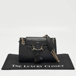 Gucci Black Guccissima Leather Small Emily Chain Shoulder Bag
