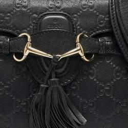 Gucci Black Guccissima Leather Small Emily Chain Shoulder Bag