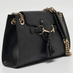 Gucci Black Guccissima Leather Small Emily Chain Shoulder Bag