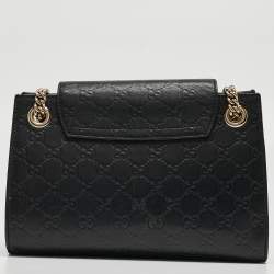 Gucci Black Guccissima Leather Small Emily Chain Shoulder Bag