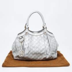 Gucci Silver Guccissima Leather Medium Sukey Tote