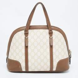 Pre Owned Gucci Brown/Beige GG Supreme Canvas and Leather Nice Dome Satchel