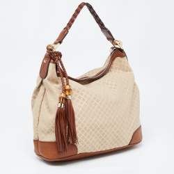 Gucci Brown/Beige Diamante Canvas and Leather Eva Hobo