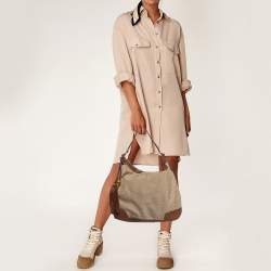 Gucci Brown/Beige Diamante Canvas and Leather Eva Hobo