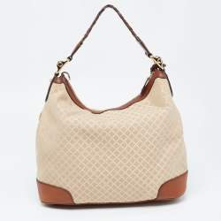 Gucci Brown/Beige Diamante Canvas and Leather Eva Hobo