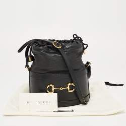 Pre Owned Gucci Black Leather 1955 Horsebit Bucket Bag
