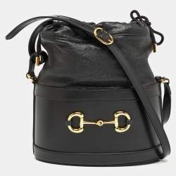 Pre Owned Gucci Black Leather 1955 Horsebit Bucket Bag