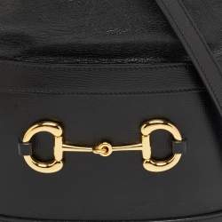 Pre Owned Gucci Black Leather 1955 Horsebit Bucket Bag