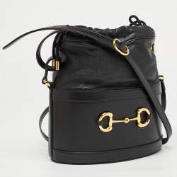 Pre Owned Gucci Black Leather 1955 Horsebit Bucket Bag