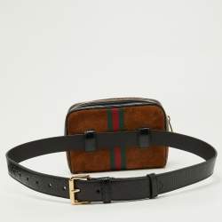 Gucci Brown/Black Suede and Patent Leather Ophidia Belt Bag 