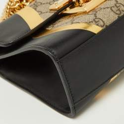 Pre Owned Gucci Tri Color GG Supreme Canvas and Leather Small Padlock Shoulder Bag