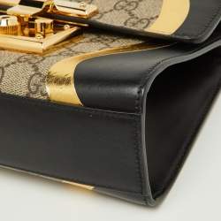Pre Owned Gucci Tri Color GG Supreme Canvas and Leather Small Padlock Shoulder Bag