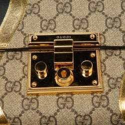 Pre Owned Gucci Tri Color GG Supreme Canvas and Leather Small Padlock Shoulder Bag