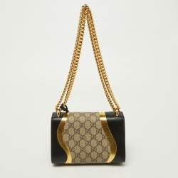 Pre Owned Gucci Tri Color GG Supreme Canvas and Leather Small Padlock Shoulder Bag