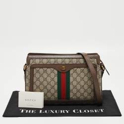 Pre Owned Gucci Beige/Brown GG Supreme Canvas and Leather Medium Ophidia Shoulder Bag  