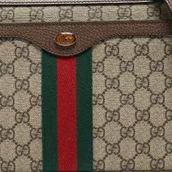 Pre Owned Gucci Beige/Brown GG Supreme Canvas and Leather Medium Ophidia Shoulder Bag  