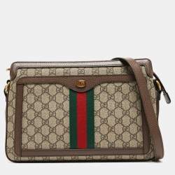 Pre Owned Gucci Beige/Brown GG Supreme Canvas and Leather Medium Ophidia Shoulder Bag  