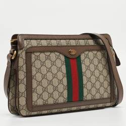 Pre Owned Gucci Beige/Brown GG Supreme Canvas and Leather Medium Ophidia Shoulder Bag  
