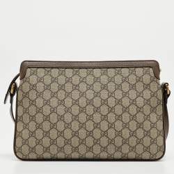 Pre Owned Gucci Beige/Brown GG Supreme Canvas and Leather Medium Ophidia Shoulder Bag  