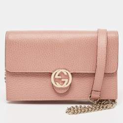 Gucci Dusty Pink Leather Interlocking G Wallet on Chain