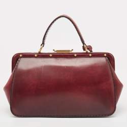 Pre Owned Gucci Burgundy Leather and Suede Lady Stirrup Top Handle Bag