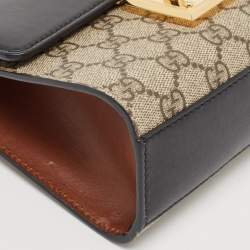 Pre Owned Gucci Black/Beige GG Supreme Canvas and Leather Small Padlock Shoulder Bag