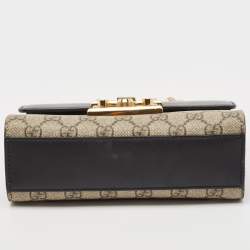Pre Owned Gucci Black/Beige GG Supreme Canvas and Leather Small Padlock Shoulder Bag