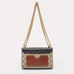 Pre Owned Gucci Black/Beige GG Supreme Canvas and Leather Small Padlock Shoulder Bag