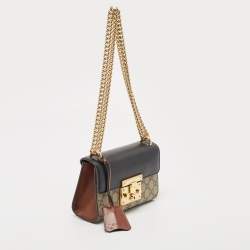 Pre Owned Gucci Black/Beige GG Supreme Canvas and Leather Small Padlock Shoulder Bag