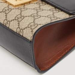 Pre Owned Gucci Black/Beige GG Supreme Canvas and Leather Small Padlock Shoulder Bag